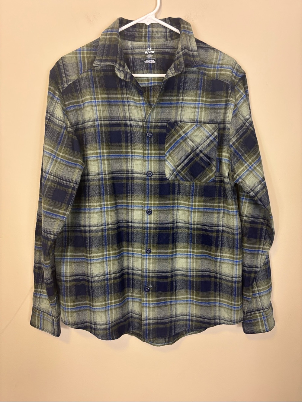 Under Armour Men's Plaid Button-Down Shirt - Blue & Green Loose Fit Medium